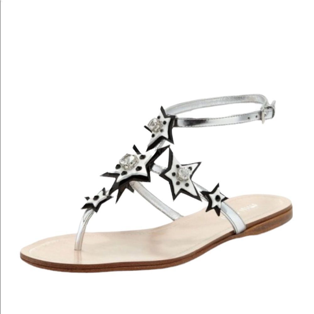 NWOB MIU MIU Stars Celestial Boho Ankle Wrap Leather Thong Sandals 39